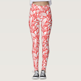 Art Nouveau Rote Herzen Laub Leggings