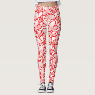 Art Nouveau Rote Herzen Laub Leggings