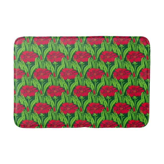 Art Nouveau Rote Nelken Blumendach Badematte (Vorderseite)