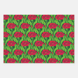 Art Nouveau Rote Nelken Blumendach Geschenkpapier Set