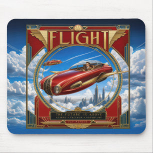 Art Nouveau rotes Flugauto Mousepad