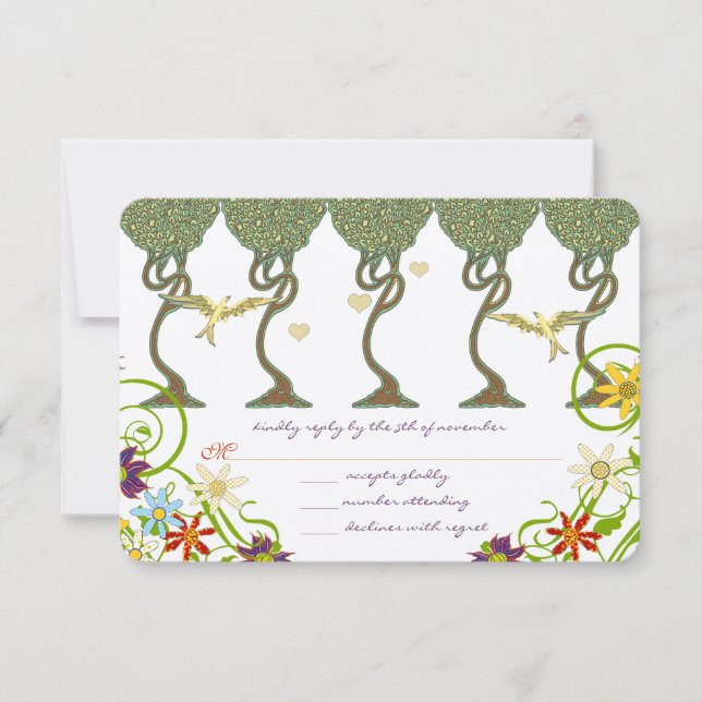 Art Nouveau Rustic Forest Wedites RSVP Karte (Vorderseite)