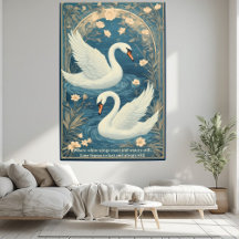 Art Nouveau Schwanenpaar Blauer Teich Romantischer