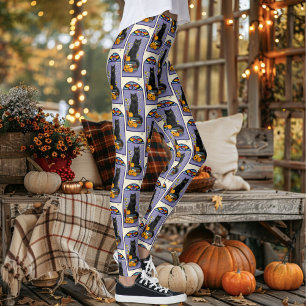 Art Nouveau Schwarze Katze Kürbis Lila Herbst Gelb Leggings