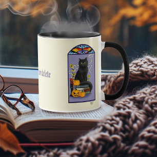 Art Nouveau Schwarze Katze Kürbis Lila Herbst Gelb Tasse