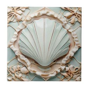 Art Nouveau Seashell Imitats Relief Minze Clam Mus Fliese