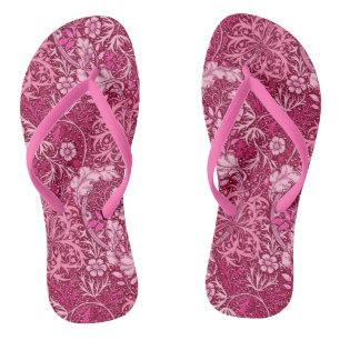 Art Nouveau Seaweed Floral, Burgund & Coral Pink Flip Flops