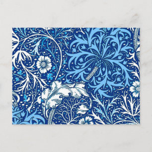 Art Nouveau Seaweed Floral, Cobalt Blau und Weiß Postkarte