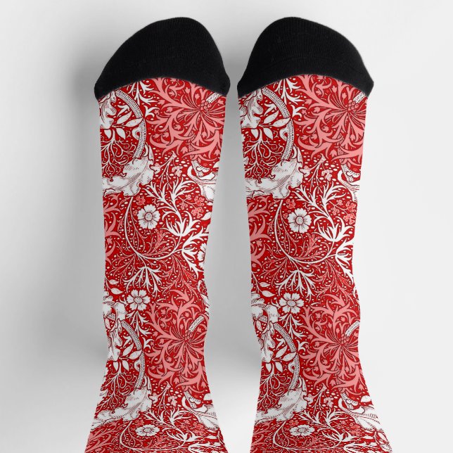 Art Nouveau Seaweed Floral, Coral Red & Coral Pink Socken (Oben)