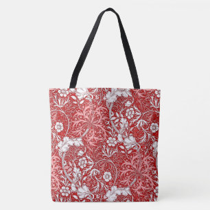 Art Nouveau Seaweed Floral, Deep Red and White Tasche