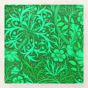 Art Nouveau Seaweed Floral, Emerald Green Glasuntersetzer