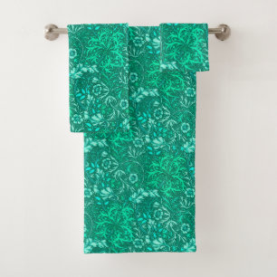 Art Nouveau Seaweed Floral, Türkis und Aqua Badhandtuch Set