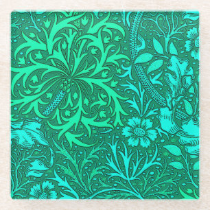 Art Nouveau Seaweed Floral, Türkis und Aqua Glasuntersetzer