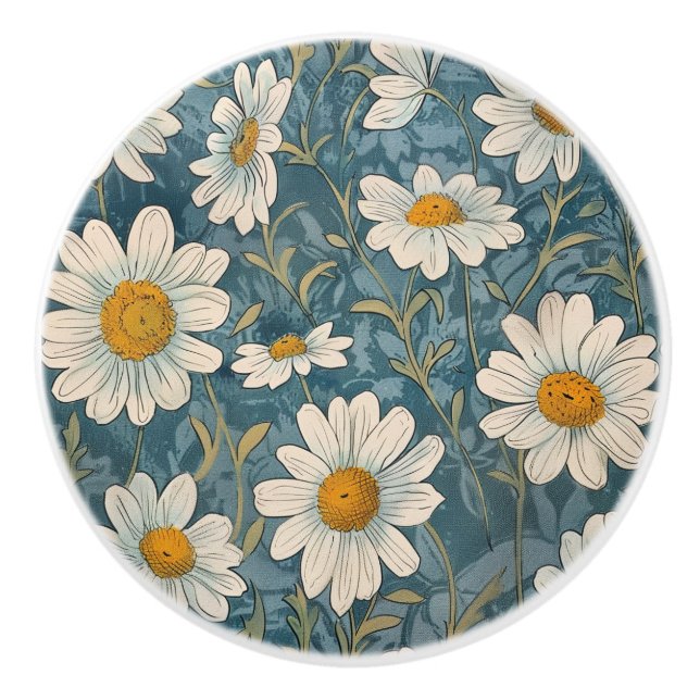 Art Nouveau Shasta Daisy Keramikknauf (Vorderseite)