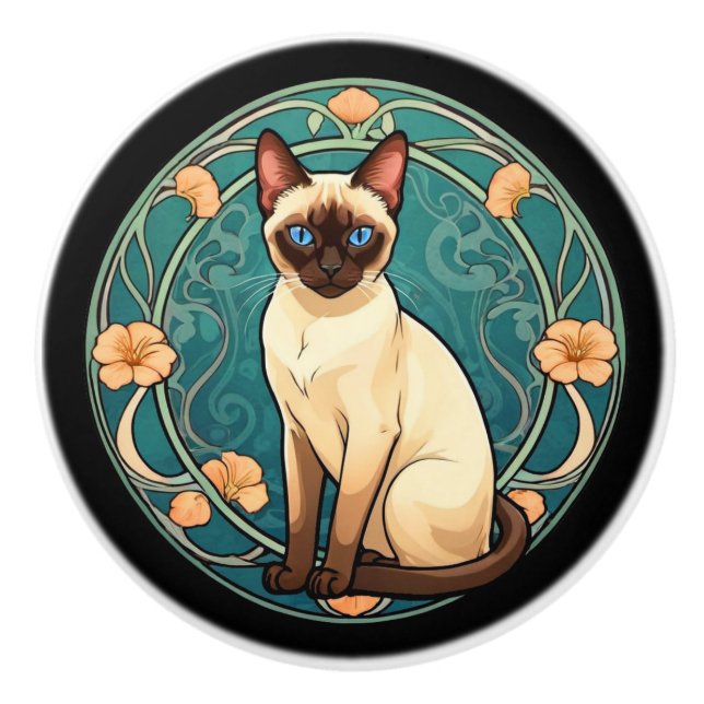 Art Nouveau Siamese Cat Keramikknauf (Vorderseite)