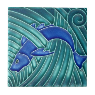 Art Nouveau - Single Blauer Fisch Fliese