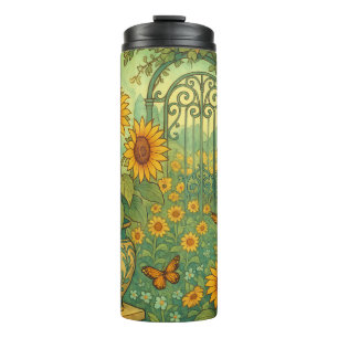 Art Nouveau Sonnenblumen Garten Schmetterlinge Thermosbecher