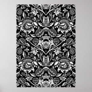 Art Nouveau Sonnenblumen, Schwarz, Weiß und Grau P Poster