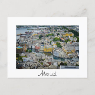 Art Nouveau Stadt Alesund weiße Text Postkarte