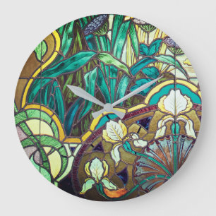Art nouveau stained glass look floral große wanduhr