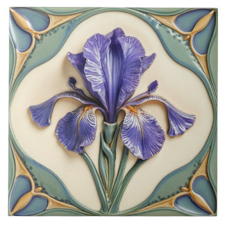Art Nouveau Stil Iris Keramikfliese. Fliese