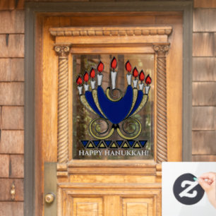 Art Nouveau Style Hanukkah Menorah Fensteraufkleber
