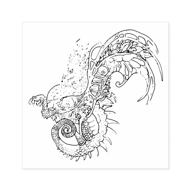 Art Nouveau Style Leaf Wing Dragon Rubber Briefmar Gummistempel (Prägung)