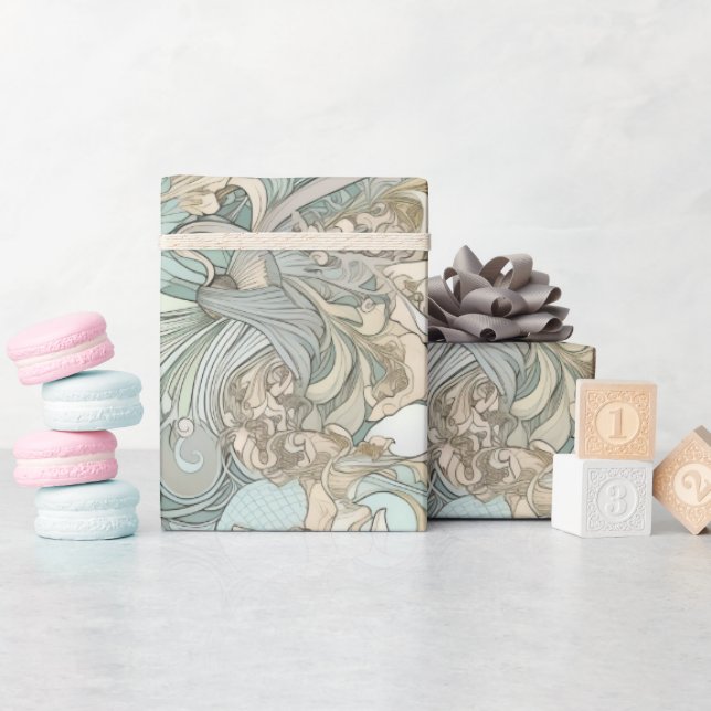 Art Nouveau Style Seashells Wiederholung Muster Geschenkpapier (Babyparty)