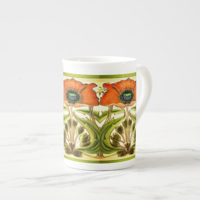 ART NOUVEAU STYLIZED GREEN RED POPPY PROZELLANTASSE (Vorderseite Rechts)