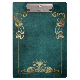 Art Nouveau Suede Look elegante goldgrüne Lotus Klemmbrett