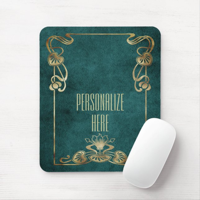 Art Nouveau Suede Look elegante goldgrüne Lotus Mousepad (Mit Mouse)