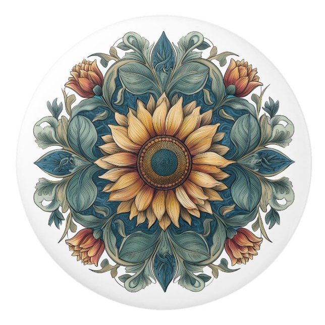 Art Nouveau Sunflower Medallion Keramikknauf (Vorderseite)