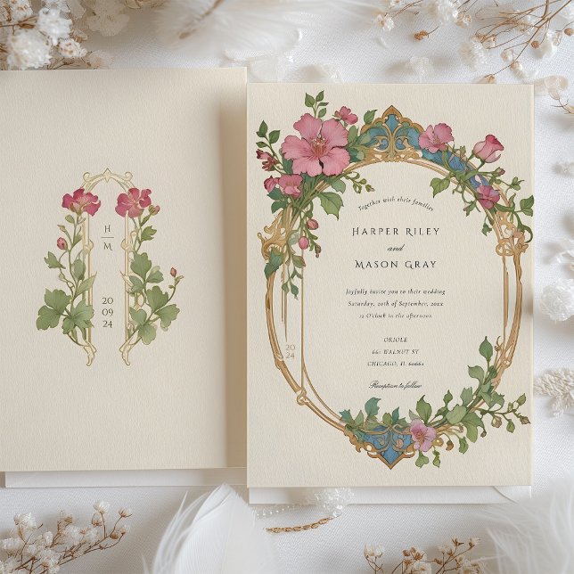 Art Nouveau Sweet Pea Floral Wedding Einladung (Von Creator hochgeladen)