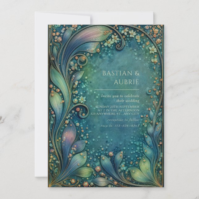 Art Nouveau Swirling Foliage Antique Wedding Einladung (Vorderseite)