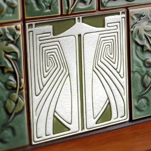 Art Nouveau-Symmetrie im Mittelmeer-Stil in Salbei Fliese