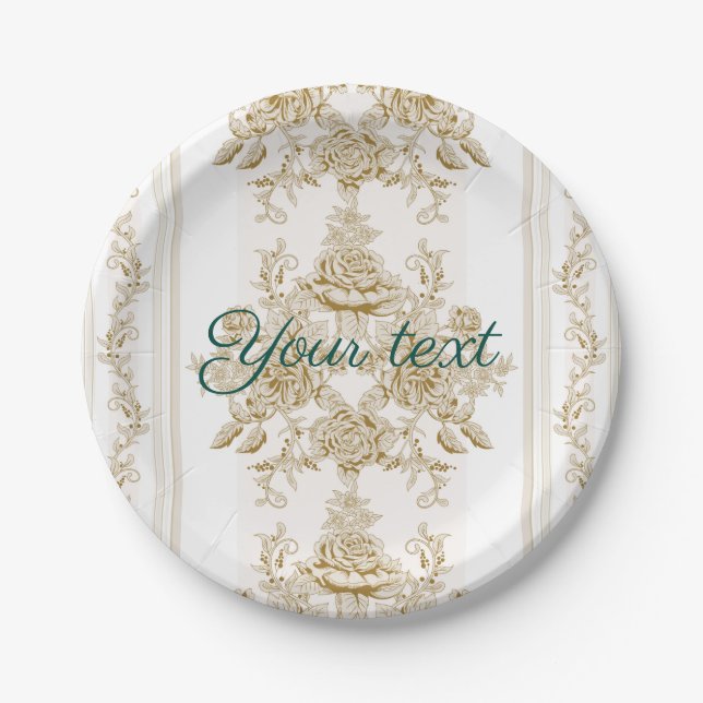 Art nouveau,Toile,floral,pattern,beige,chic,elegan Pappteller (Vorderseite)