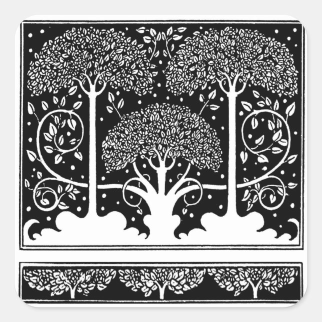 Art Nouveau Tree Beardsley Muster Quadratischer Aufkleber (Vorderseite)