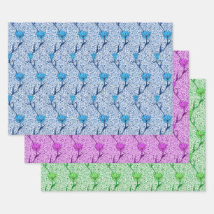 Art Nouveau Tulip Damask, Blau, Violet und Grün Geschenkpapier Set