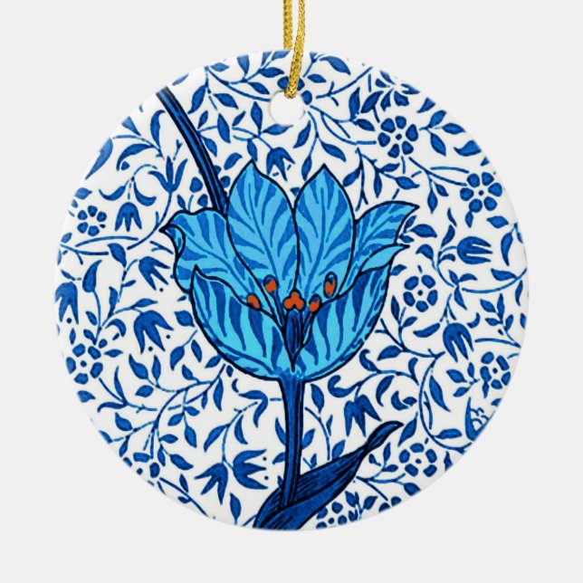 Art Nouveau Tulip Damask, Cobalt Blue Keramik Ornament (Vorne)