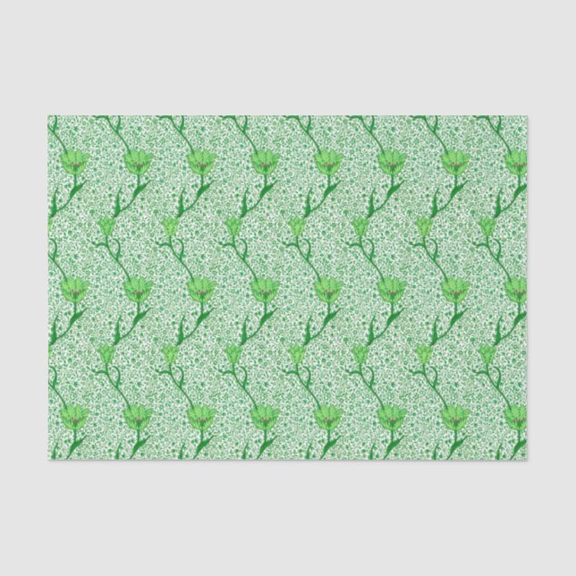 Art Nouveau Tulip Damask, Emerald Green Seidenpapier (Vorderseite)