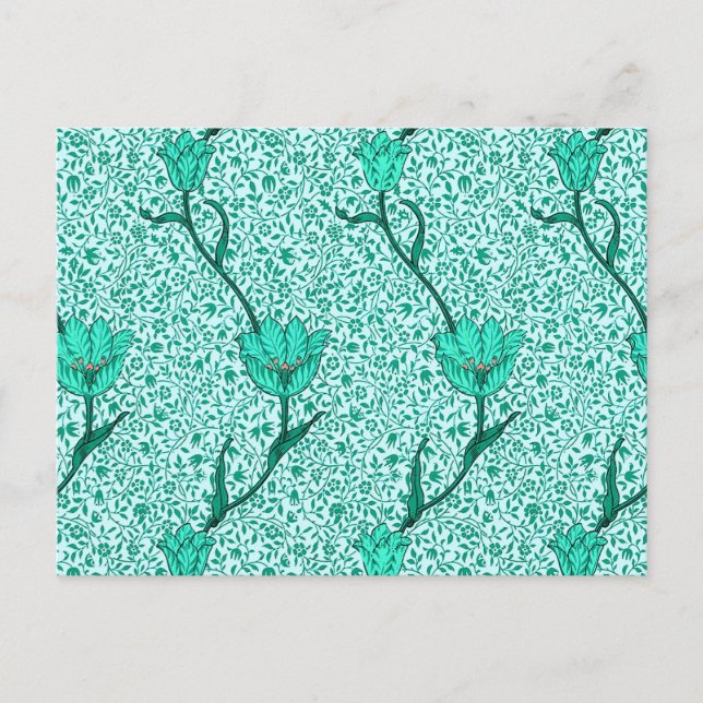 Art Nouveau Tulip Damask, Türkis Postkarte (Vorderseite)