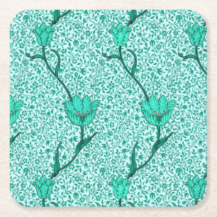 Art Nouveau Tulip Damask, Türkis Rechteckiger Pappuntersetzer