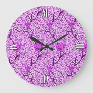 Art Nouveau Tulip Damask, Violet und Orchid Große Wanduhr
