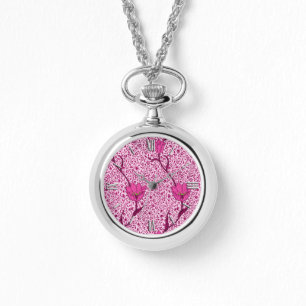 Art Nouveau Tulip Damask, Wine & Fuchsia Pink Armbanduhr