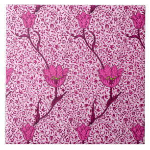 Art Nouveau Tulip Damask, Wine & Fuchsia Pink Fliese