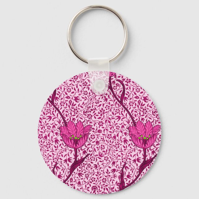 Art Nouveau Tulip Damask, Wine & Fuchsia Pink Schlüsselanhänger (Vorderseite)