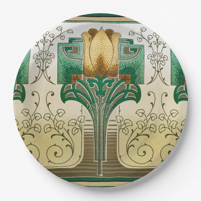 Art Nouveau Tulip Motif Wedding Birthday Holiday Pappteller (Vorderseite)