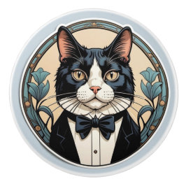Art Nouveau Tuxedo Cat Keramikknauf