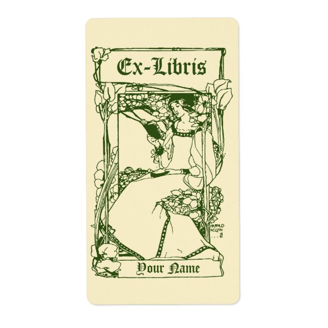 Art Nouveau Viktorianische Ära Ex Libris Lady Temp (Vorne)