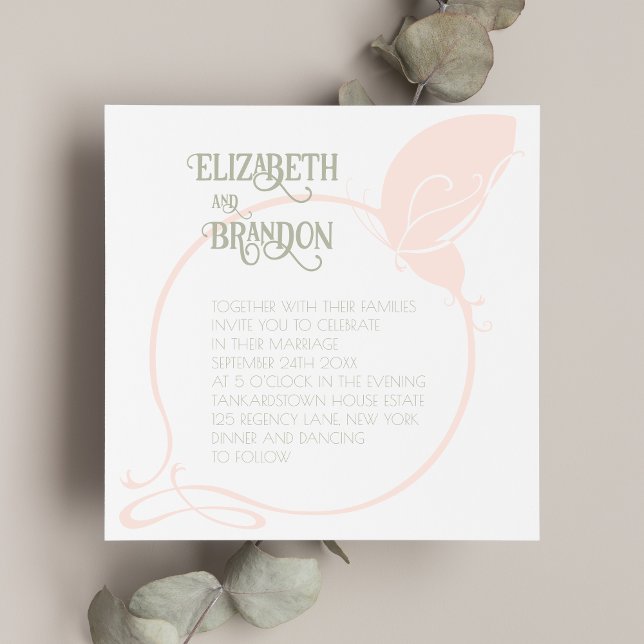Art Nouveau Vintag Butterfly Blush Pink Hochzeit Einladung (Von Creator hochgeladen)